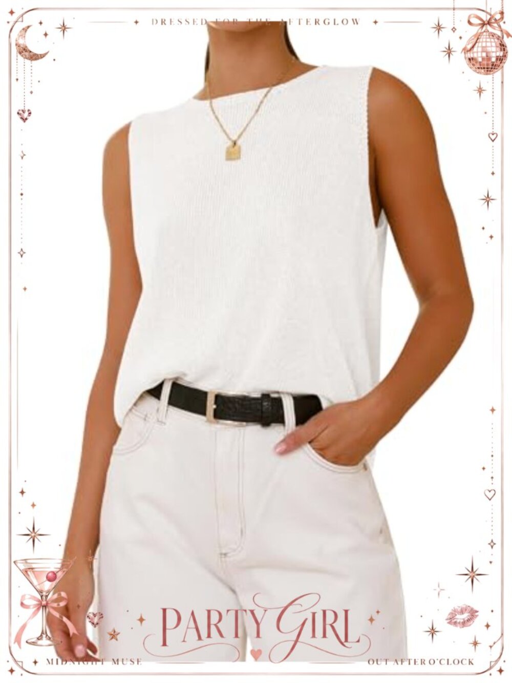 Loose Sleeveless Ribbed Knit Sweater Tank Top Crew Neck Vest